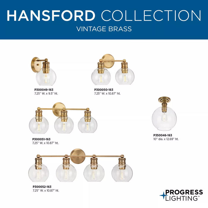 Progress Lighting 94300051163 Hansford 3 Light 60W Bath And Vanity Light Medium Base Vintage Brass (P300051-163)
