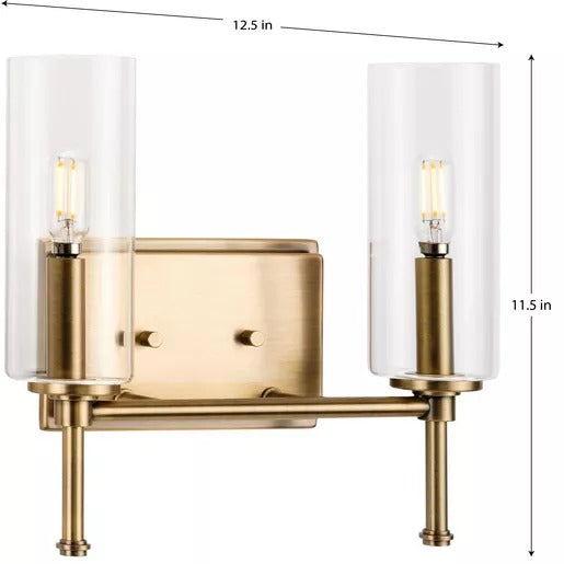 Progress Lighting 94300357163 Elara 2 Light 60W Bath And Vanity Light Candelabra Base Vintage Brass (P300357-163)