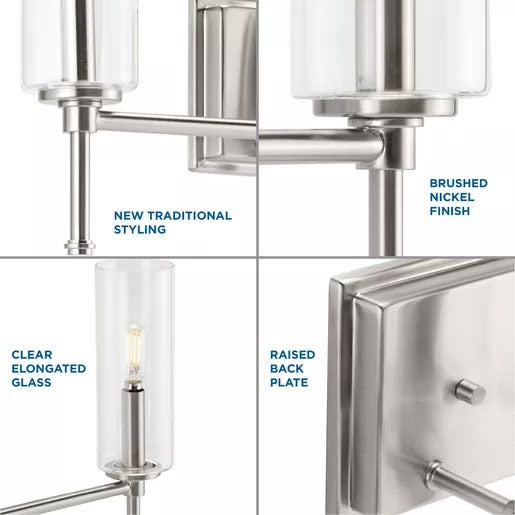 Progress Lighting 94300358009 Elara 3 Light 60W Bath And Vanity Light Candelabra Base Brushed Nickel (P300358-009)