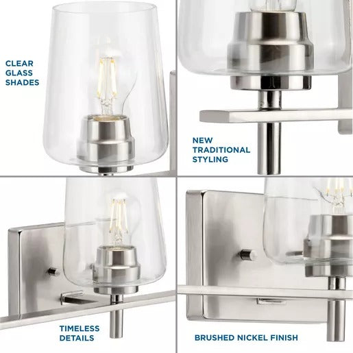 Progress Lighting 94300362009 Calais 3 Light 60W Bath And Vanity Light Medium Base Brushed Nickel (P300362-009)