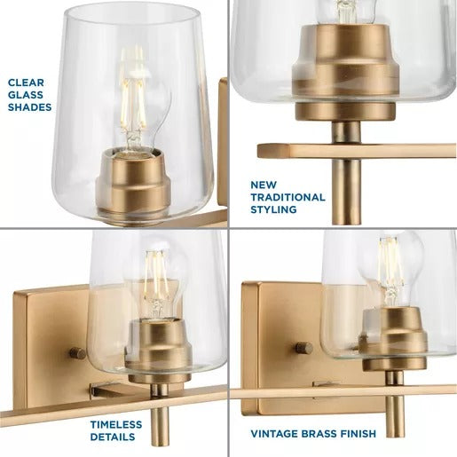 Progress Lighting 94300362163 Calais 3 Light 60W Bath And Vanity Light Medium Base Vintage Brass (P300362-163)