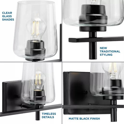 Progress Lighting 9430036231M Calais 3 Light 60W Bath And Vanity Light Medium Base Matte Black (P300362-31M)