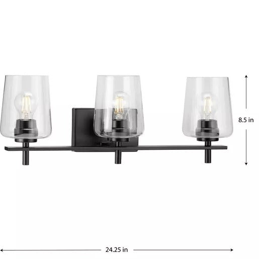 Progress Lighting 9430036231M Calais 3 Light 60W Bath And Vanity Light Medium Base Matte Black (P300362-31M)