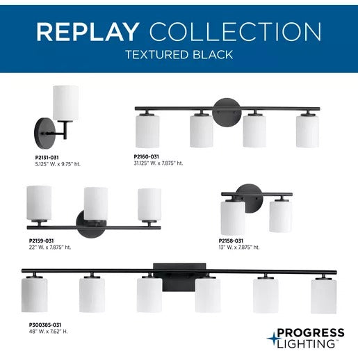 Progress Lighting 94300385031 Replay 6 Light 100W Bath And Vanity Light Medium Base Textured Black (P300385-031)