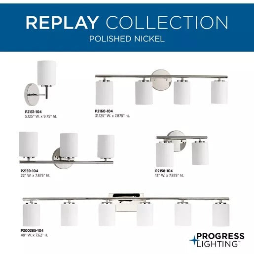 Progress Lighting 94300385104 Replay 6 Light 100W Bath And Vanity Light Medium Base Polished Nickel (P300385-104)
