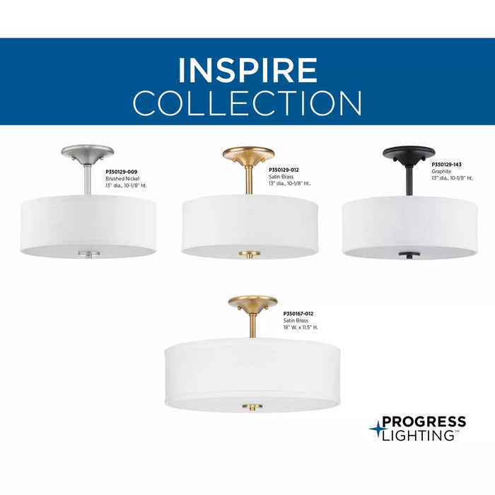 Progress Lighting 94350129012 Inspire 2 Light 75W Semi-Flush Mount Light Medium Base Satin Brass (P350129-012)