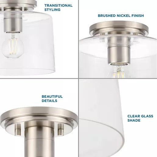 Progress Lighting 94350213009 Adley 1 Light 60W Flush Mount Light Medium Base Brushed Nickel (P350213-009)