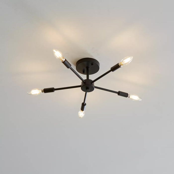 Progress Lighting 9435021931M Delayne 5 Light 60W Semi-Flush Mount Light Candelabra Base Matte Black (P350219-31M)