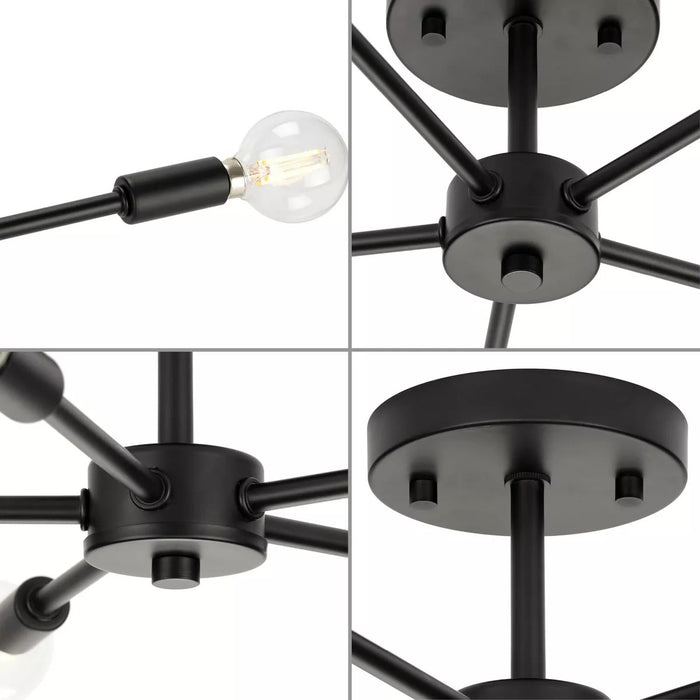 Progress Lighting 9435021931M Delayne 5 Light 60W Semi-Flush Mount Light Candelabra Base Matte Black (P350219-31M)