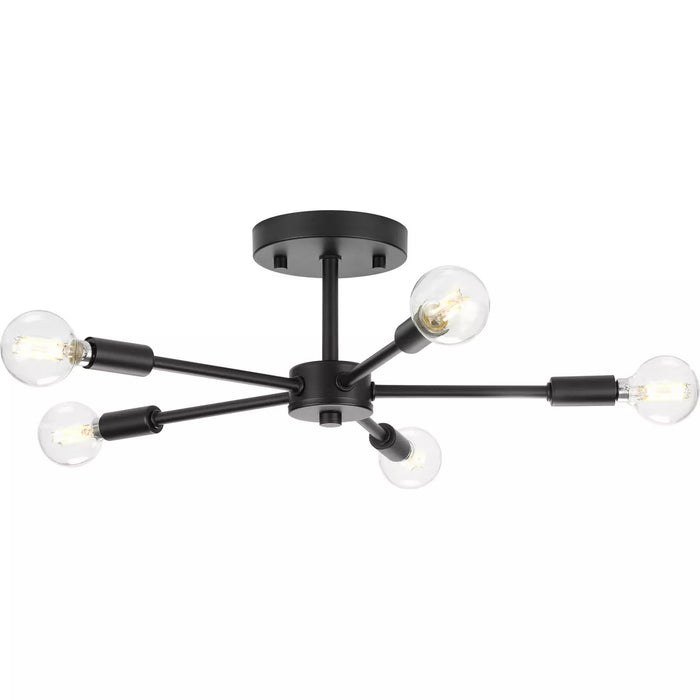 Progress Lighting 9435021931M Delayne 5 Light 60W Semi-Flush Mount Light Candelabra Base Matte Black (P350219-31M)