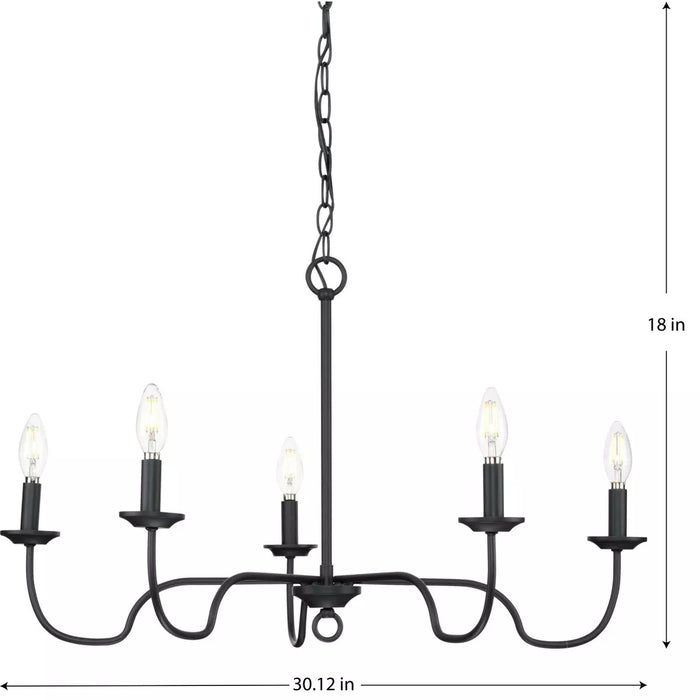 Progress Lighting 9440029131M Canebrake 5 Light 60W Chandelier Candelabra Base Matte Black (P400291-31M)