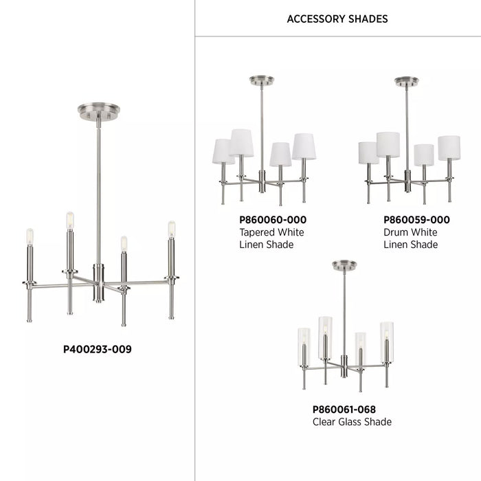 Progress Lighting 94400293009 Elara 4 Light 60W Chandelier Candelabra Base Brushed Nickel (P400293-009)