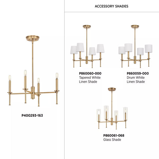 Progress Lighting 94400293163 Elara 4 Light 60W Chandelier Candelabra Base Vintage Brass (P400293-163)