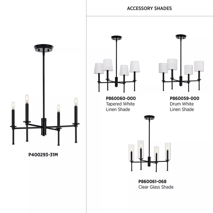 Progress Lighting 9440029331M Elara 4 Light 60W Chandelier Candelabra Base Matte Black (P400293-31M)