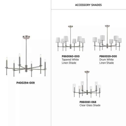 Progress Lighting 94400294009 Elara 6 Light 60W Chandelier Candelabra Base Brushed Nickel (P400294-009)