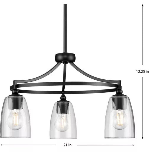 Progress Lighting 9440029531M Parkhurst 3 Light 60W Chandelier Medium Base Matte Black (P400295-31M)