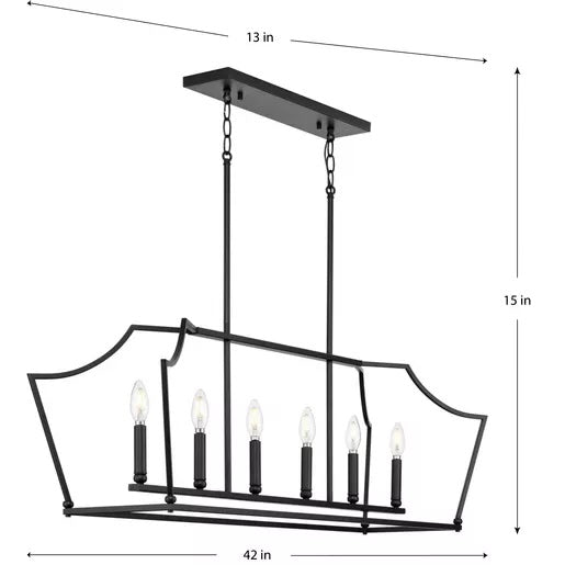 Progress Lighting 9440030031M Parkhurst 6 Light 60W Island Chandelier Candelabra Base Matte Black (P400300-31M)