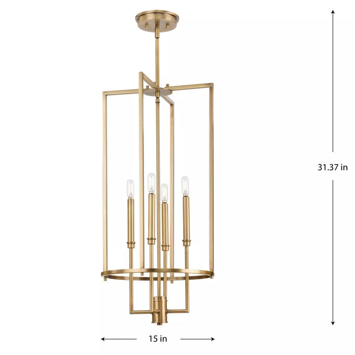 Progress Lighting 94500363163 Elara 4 Light 60W Hall And Foyer Light Candelabra Base Vintage Brass (P500363-163)