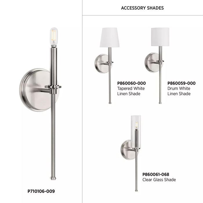 Progress Lighting 94710106009 Elara 1 Light 60W Wall Light Candelabra Base Brushed Nickel (P710106-009)