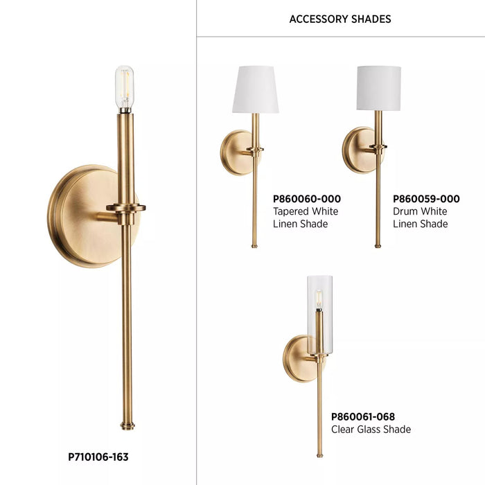 Progress Lighting 94710106163 Elara 1 Light 60W Wall Light Candelabra Base Vintage Brass (P710106-163)