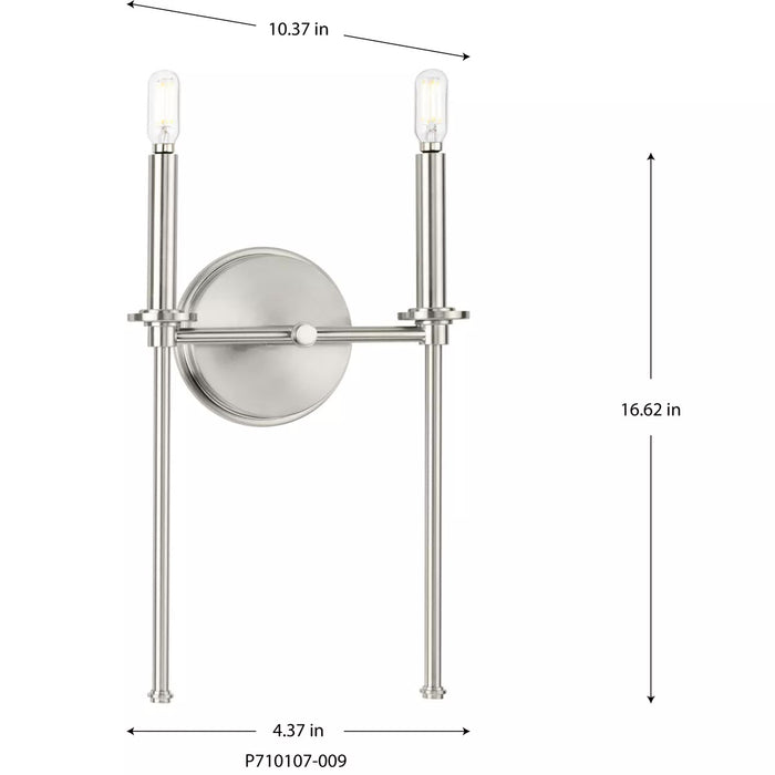 Progress Lighting 94710107009 Elara 2 Light 60W Wall Light Candelabra Base Brushed Nickel (P710107-009)