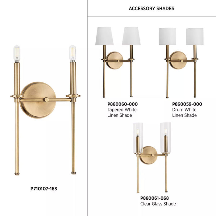 Progress Lighting 94710107163 Elara 2 Light 60W Wall Light Candelabra Base Vintage Brass (P710107-163)