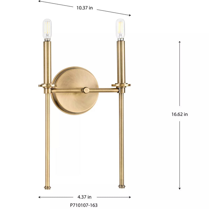 Progress Lighting 94710107163 Elara 2 Light 60W Wall Light Candelabra Base Vintage Brass (P710107-163)