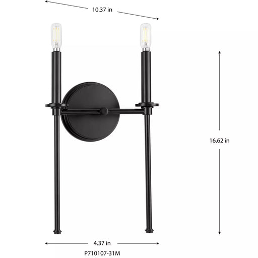 Progress Lighting 9471010731M Elara 2 Light 60W Wall Light Candelabra Base Matte Black (P710107-31M)