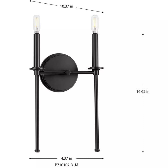 Progress Lighting 9471010731M Elara 2 Light 60W Wall Light Candelabra Base Matte Black (P710107-31M)