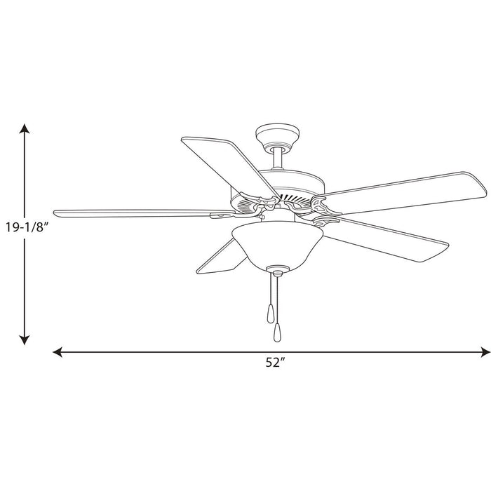 Progress Lighting AirPro Collection 52 Inch Five-Blade Ceiling fan With White Etched Light Kit 3000K (P2599-09)