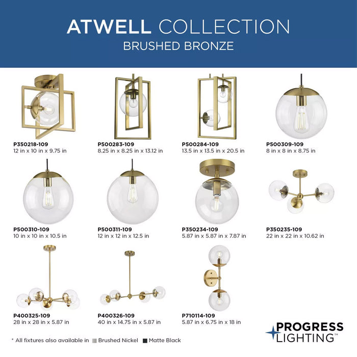 Progress Lighting Atwell Collection 60W One-Light Semi-Flush Mount Fixture Brushed Bronze (P350234-109)