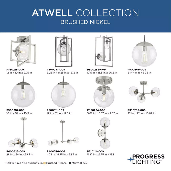 Progress Lighting Atwell Collection 60W One-Light Semi-Flush Mount Fixture Brushed Nickel (P350234-009)