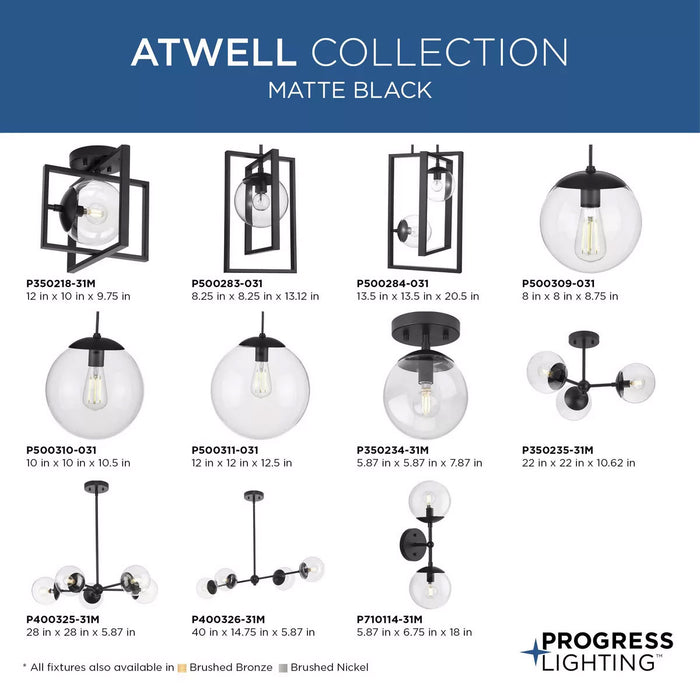 Progress Lighting Atwell Collection 60W One-Light Semi-Flush Mount Fixture Matte Black (P350234-31M)