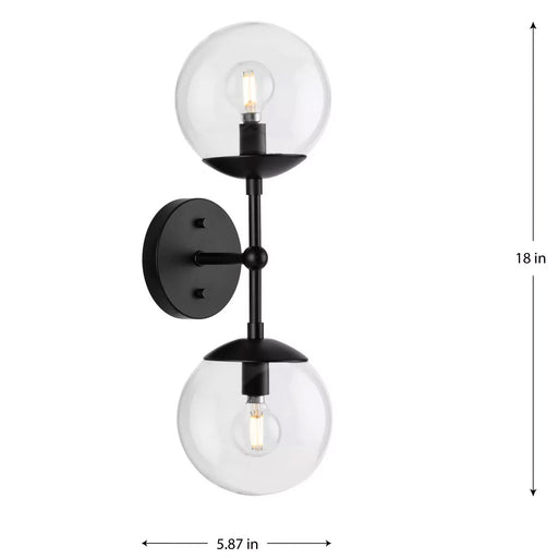 Progress Lighting Atwell Collection 60W Two-Light Wall Sconce Matte Black (P710114-31M)