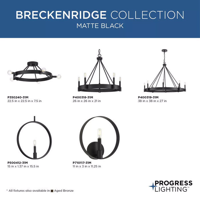 Progress Lighting Breckenridge Collection 60W Five-Light Chandelier Matte Black (P400318-31M)