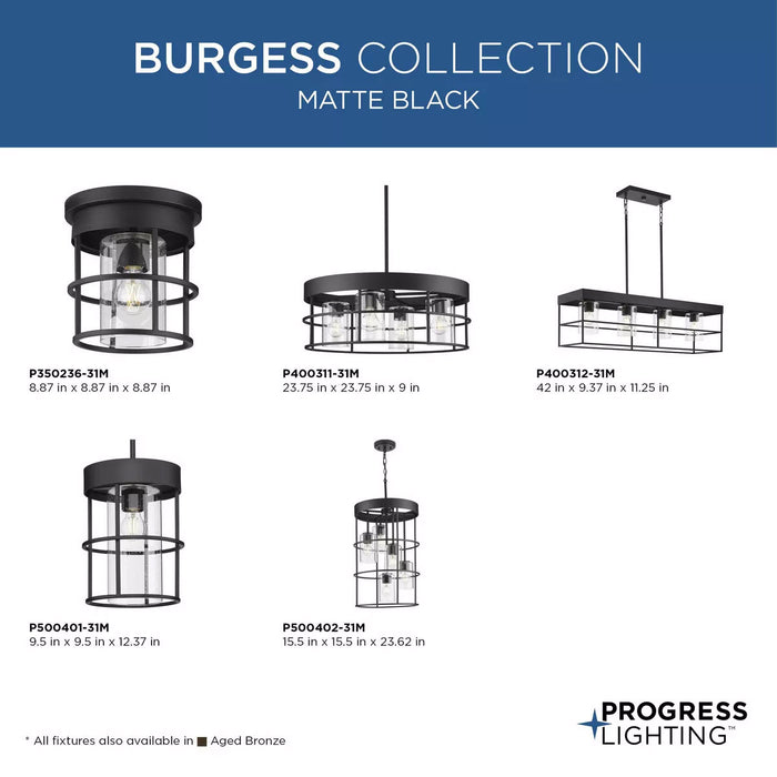 Progress Lighting Burgess Collection 60W Four-Light Chandelier Matte Black (P400311-31M)