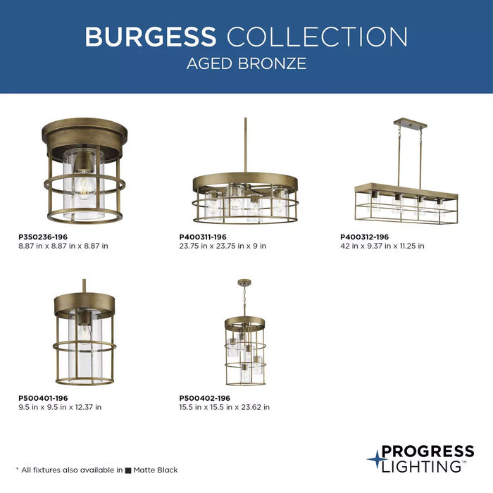 Progress Lighting Burgess Collection 60W Four-Light Linear Chandelier Aged Bronze (P400312-196)