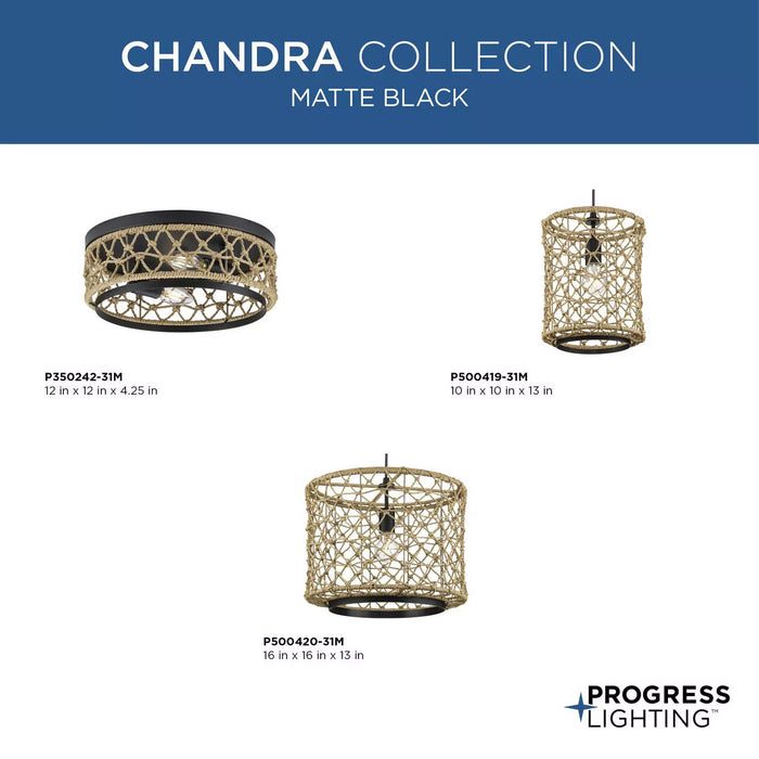 Progress Lighting Chandra Collection 60W One-Light Mini-Pendant Matte Black (P500419-31M)