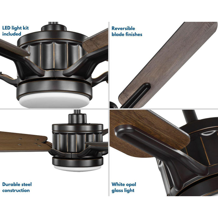 Progress Lighting Claret Collection 54 Inch 5-Blade Ceiling Fan With Light (P250007-108-30)