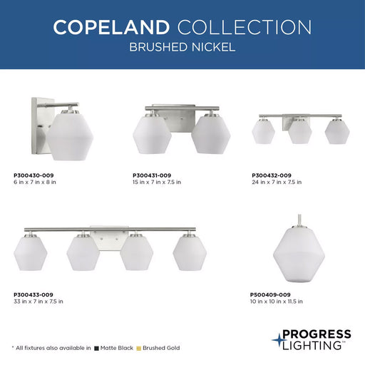 Progress Lighting Copeland Collection 75W Three-Light Bath Fixture Brushed Nickel (P300432-009)