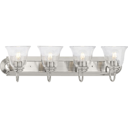 Progress Lighting Four-Light Brushed Nickel Transitional Bath/Vanity Light With Clear Glass For Bathroom (P300392-009)