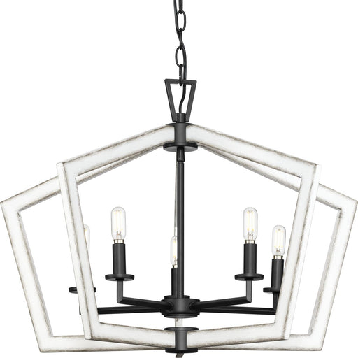 Progress Lighting Galloway Collection Five-Light 19.25 Inch Matte Black Modern Farmhouse Chandelier With Distressed White Accents (P400301-31M)