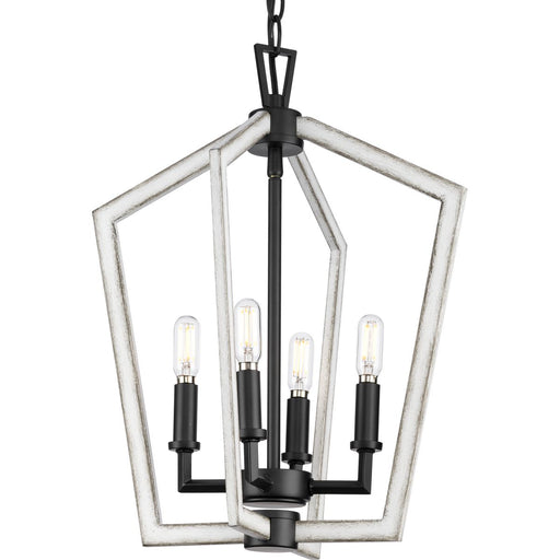 Progress Lighting Galloway Collection Four-Light 18 Inch Matte Black Modern Farmhouse Chandelier With Distressed White Accents (P500377-31M)