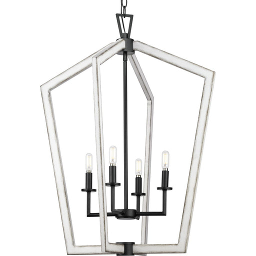 Progress Lighting Galloway Collection Four Light 30 Inch Matte Black Modern Farmhouse Foyer Light With Distressed White Accents (P500378-31M)