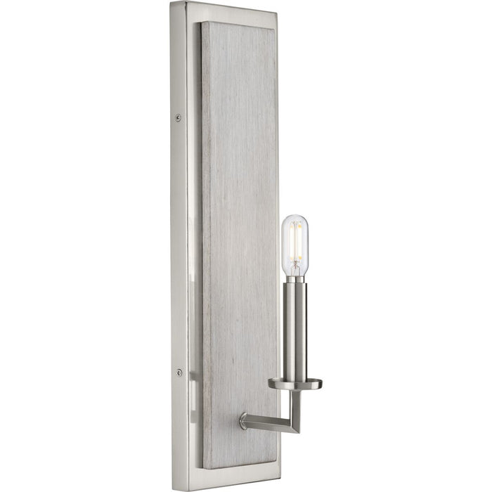 Progress Lighting Galloway Collection One-Light 18 Inch Brushed Nickel Modern Farmhouse Wall Bracket With Grey Washed Oak Accents (P710109-009)