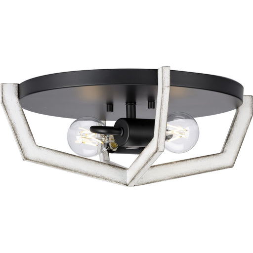 Progress Lighting Galloway Collection Two-Light 15 Inch Matte Black Modern Farmhouse Flush Mount Light With Distressed White Accents (P350224-31M)