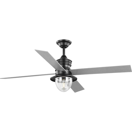 Progress Lighting Gillen 56 Inch 4-Blade LED Indoor/Outdoor Blistered Iron Vintage Electric Ceiling Fan With Light Kit/Clear Glass Shade (P250075-171-WB)