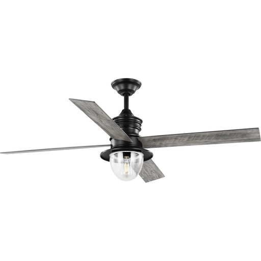 Progress Lighting Gillen 56 Inch 4-Blade LED Indoor/Outdoor Matte Black Vintage Electric Ceiling Fan With Light Kit/Clear Glass Shade (P250075-31M-WB)