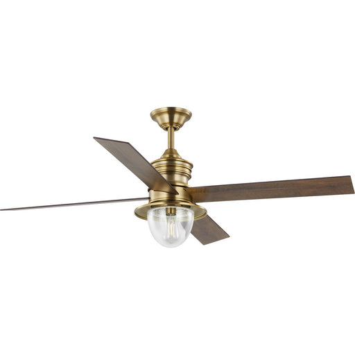 Progress Lighting Gillen 56 Inch 4-Blade LED Indoor/Outdoor Vintage Brass Vintage Electric Ceiling Fan With Light Kit/Clear Glass Shade (P250075-163-WB)