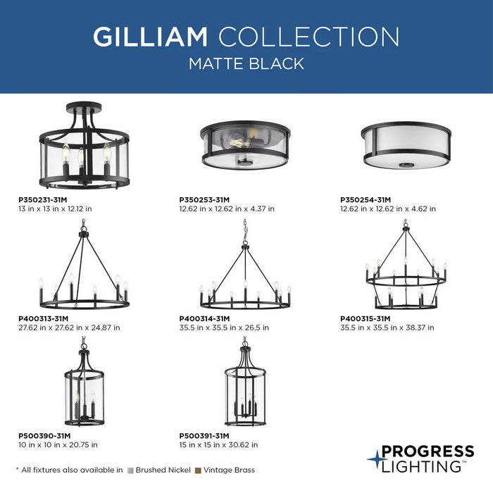 Progress Lighting Gilliam Collection 60W Three-Light Semi-Flush Mount Matte Black (P350231-31M)